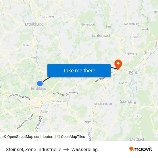 Steinsel, Zone Industrielle to Wasserbillig map