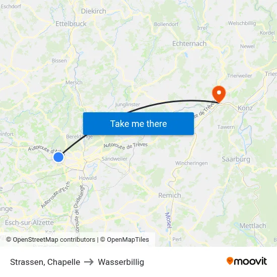 Strassen, Chapelle to Wasserbillig map