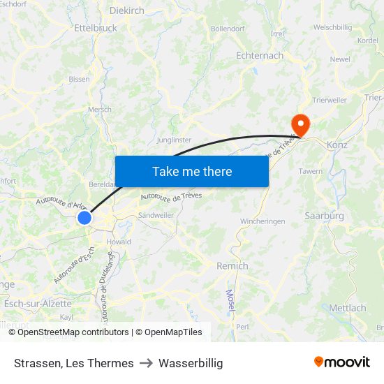 Strassen, Les Thermes to Wasserbillig map