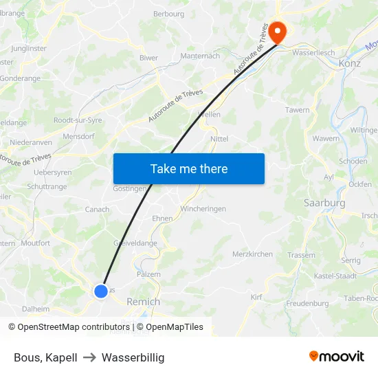 Bous, Kapell to Wasserbillig map