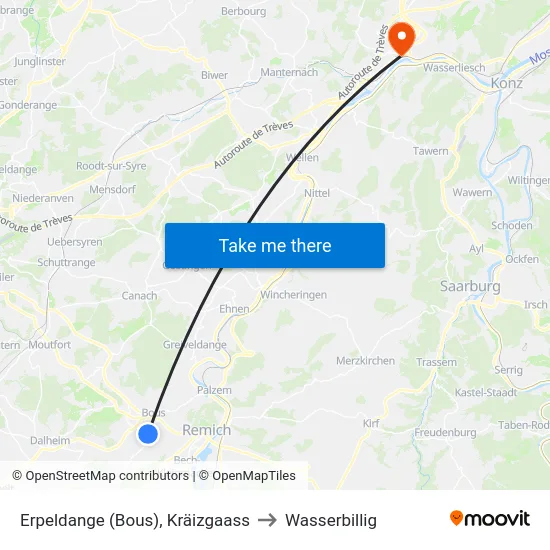 Erpeldange (Bous), Kräizgaass to Wasserbillig map