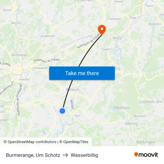 Burmerange, Um Schotz to Wasserbillig map