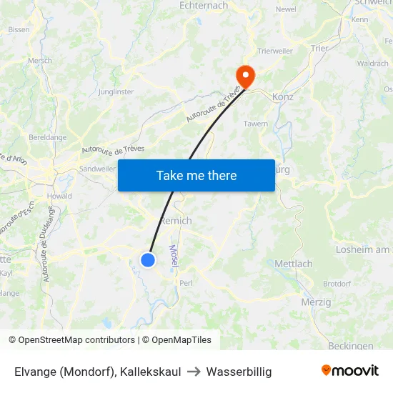 Elvange (Mondorf), Kallekskaul to Wasserbillig map
