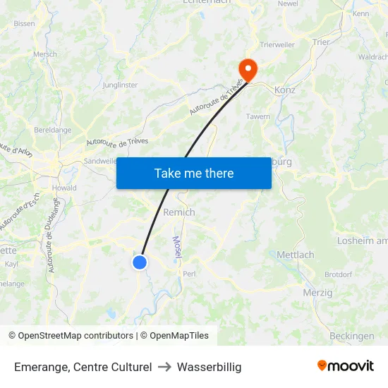 Emerange, Centre Culturel to Wasserbillig map