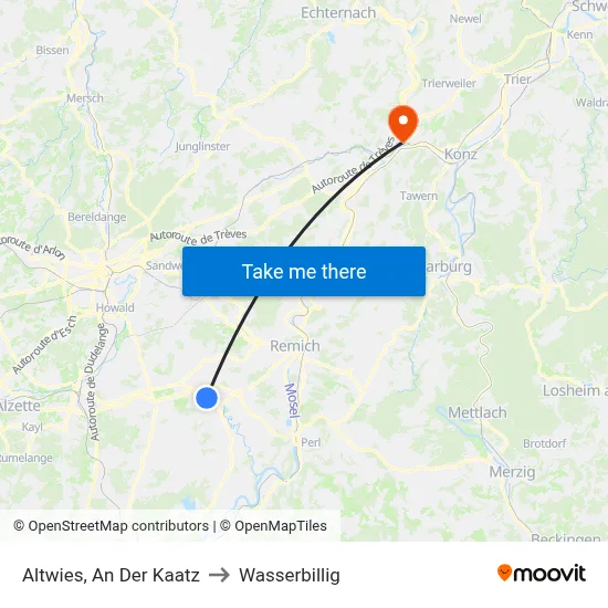 Altwies, An Der Kaatz to Wasserbillig map