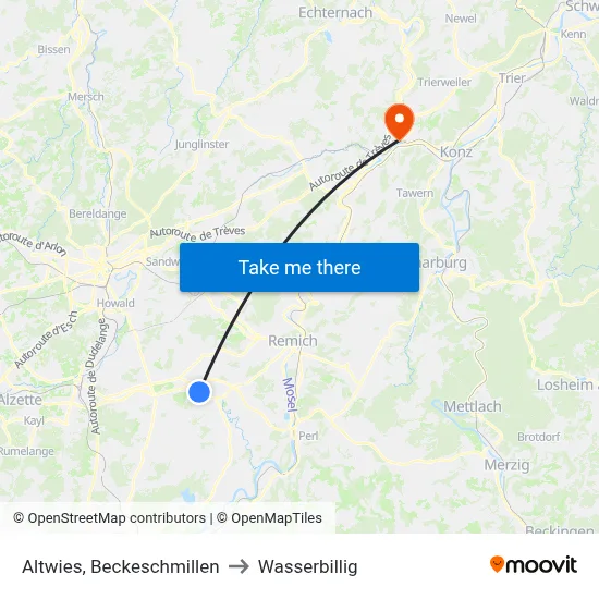 Altwies, Beckeschmillen to Wasserbillig map