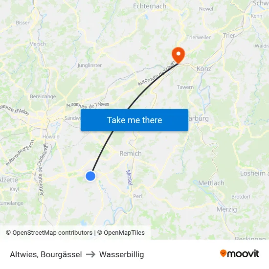 Altwies, Bourgässel to Wasserbillig map