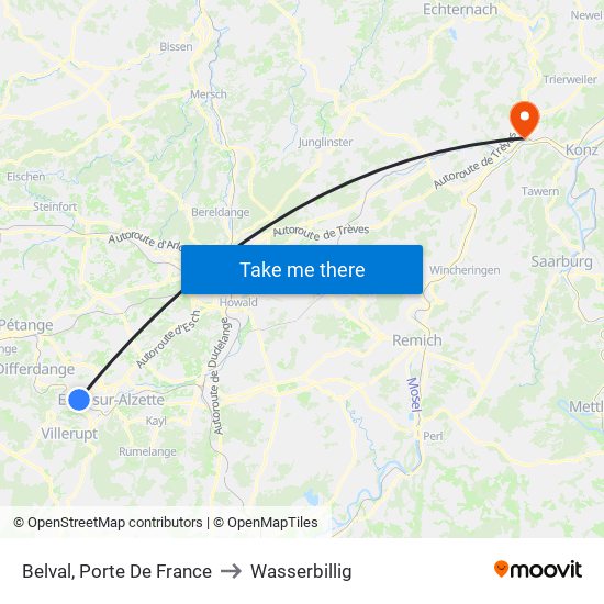 Belval, Porte De France to Wasserbillig map