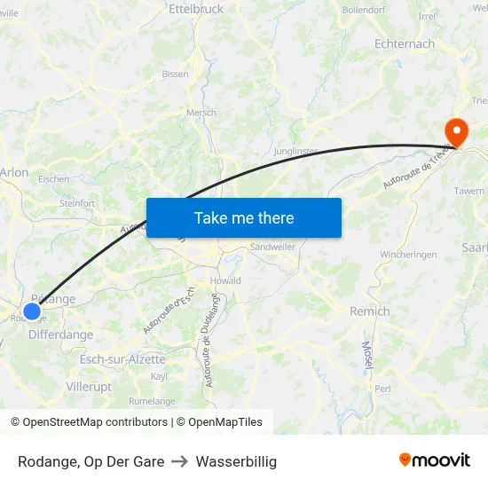 Rodange, Op Der Gare to Wasserbillig map