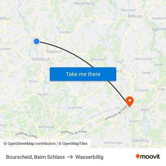 Bourscheid, Beim Schlass to Wasserbillig map