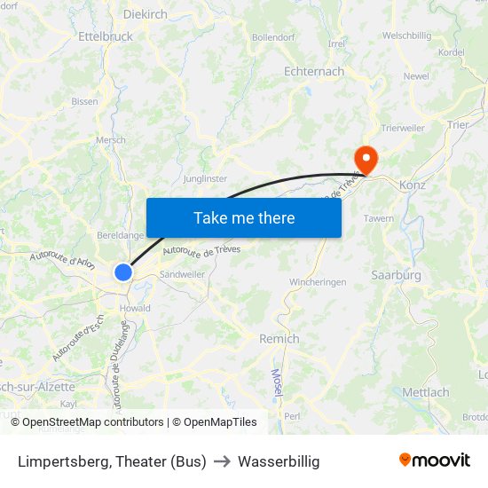 Limpertsberg, Theater (Bus) to Wasserbillig map