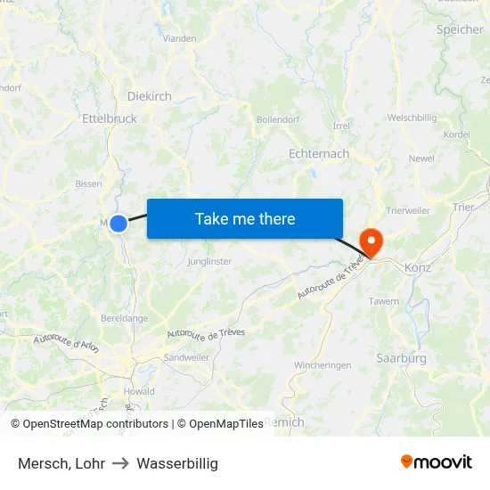 Mersch, Lohr to Wasserbillig map