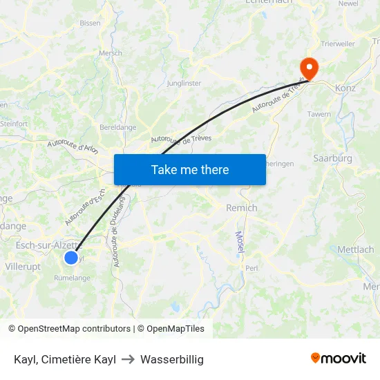 Kayl, Cimetière Kayl to Wasserbillig map