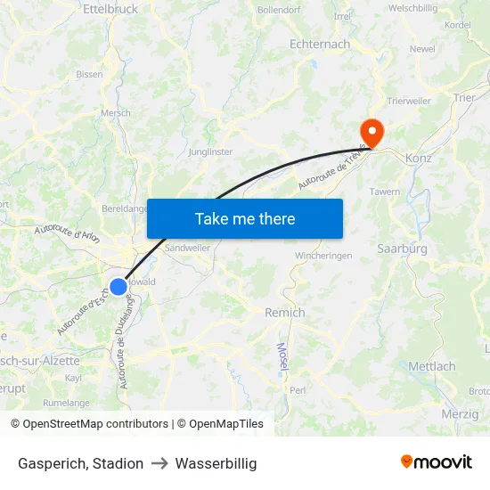 Gasperich, Stadion to Wasserbillig map