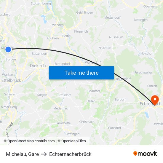 Michelau, Gare to Echternacherbrück map