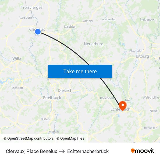 Clervaux, Place Benelux to Echternacherbrück map