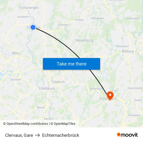 Clervaux, Gare to Echternacherbrück map