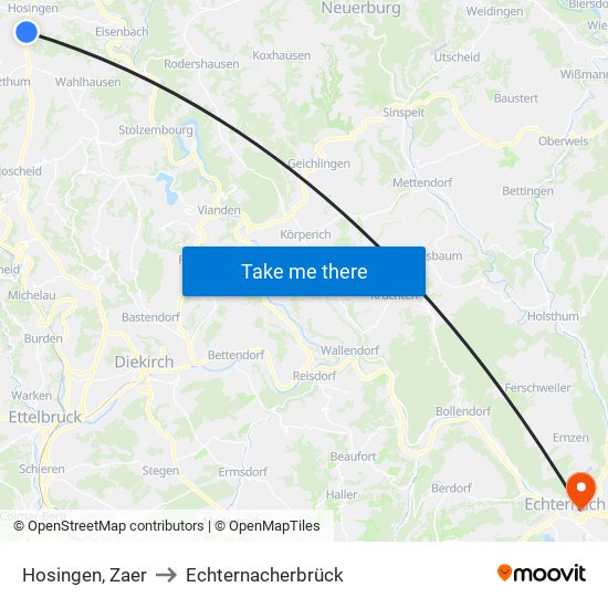 Hosingen, Zaer to Echternacherbrück map