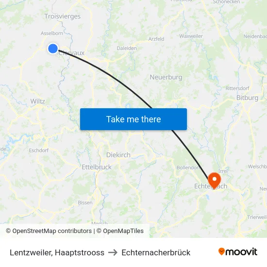 Lentzweiler, Haaptstrooss to Echternacherbrück map