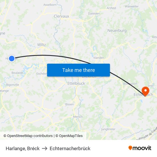 Harlange, Bréck to Echternacherbrück map