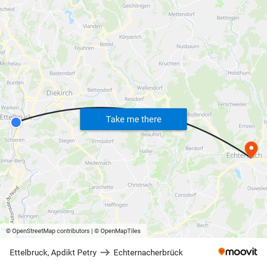Ettelbruck, Apdikt Petry to Echternacherbrück map