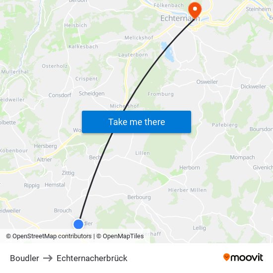 Boudler to Echternacherbrück map