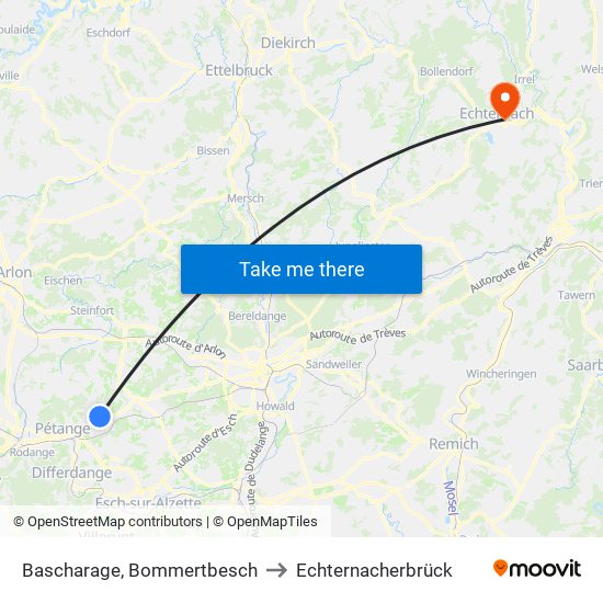 Bascharage, Bommertbesch to Echternacherbrück map