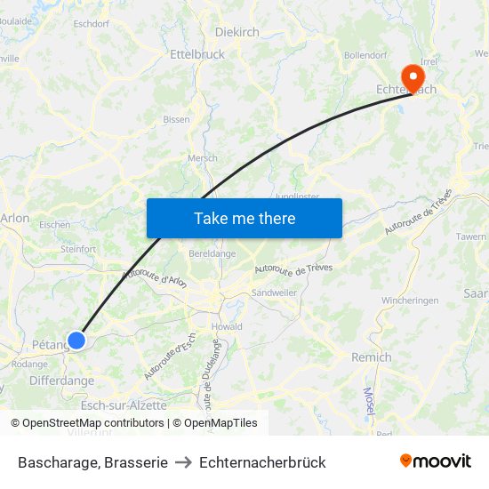 Bascharage, Brasserie to Echternacherbrück map