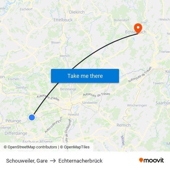 Schouweiler, Gare to Echternacherbrück map