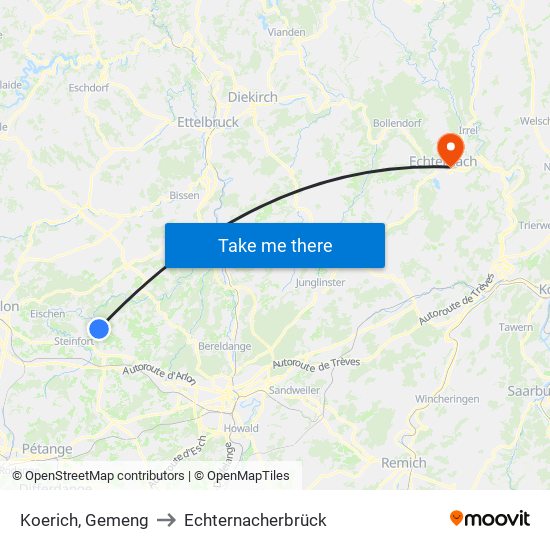 Koerich, Gemeng to Echternacherbrück map