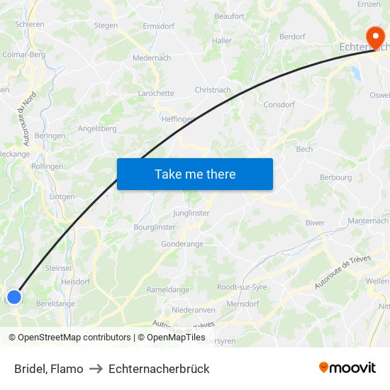 Bridel, Flamo to Echternacherbrück map