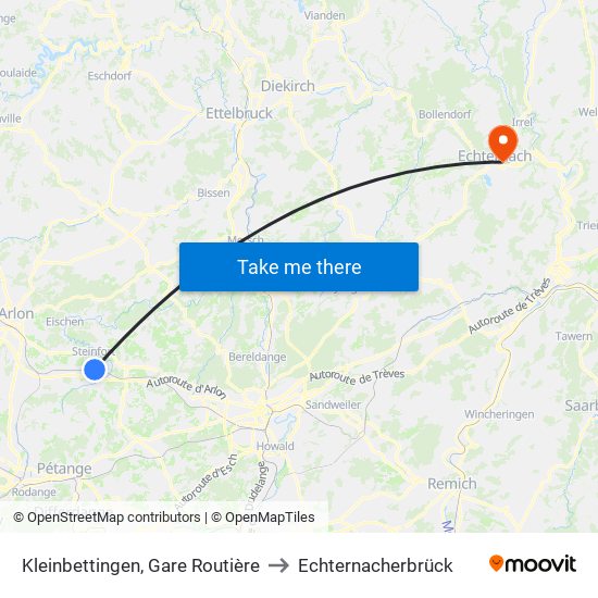 Kleinbettingen, Gare Routière to Echternacherbrück map