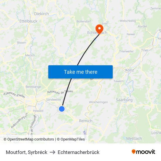 Moutfort, Syrbréck to Echternacherbrück map