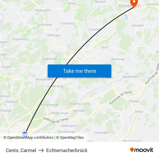 Cents, Carmel to Echternacherbrück map