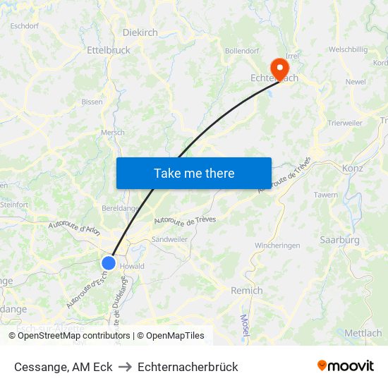 Cessange, AM Eck to Echternacherbrück map
