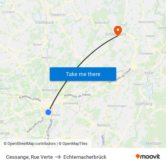 Cessange, Rue Verte to Echternacherbrück map