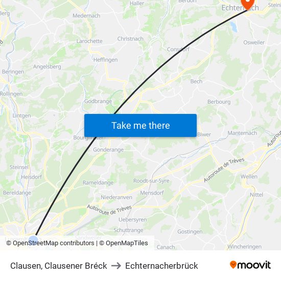 Clausen, Clausener Bréck to Echternacherbrück map