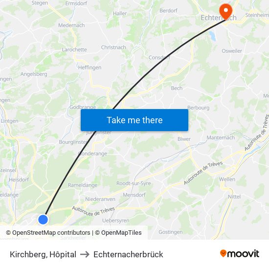 Kirchberg, Hôpital to Echternacherbrück map