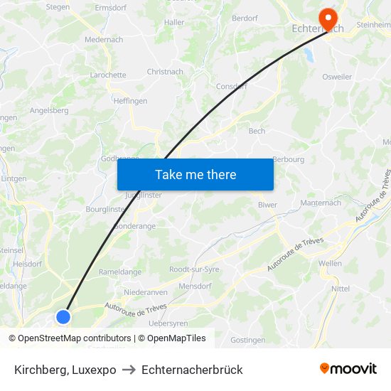 Kirchberg, Luxexpo to Echternacherbrück map