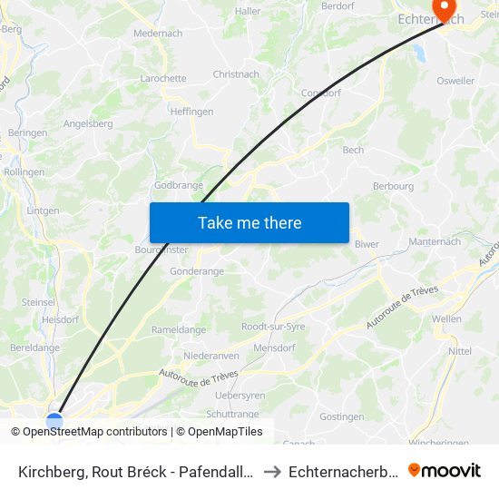 Kirchberg, Rout Bréck - Pafendall (Tram) to Echternacherbrück map