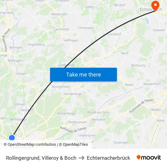 Rollingergrund, Villeroy & Boch to Echternacherbrück map