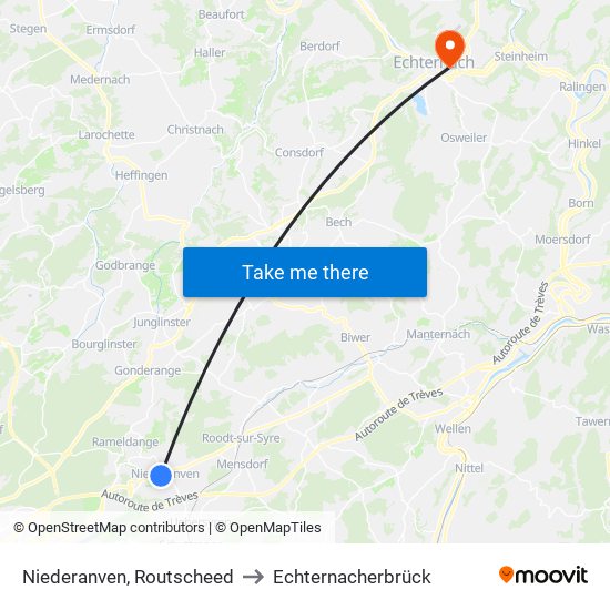 Niederanven, Routscheed to Echternacherbrück map