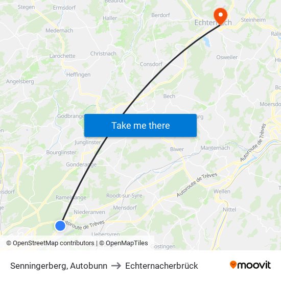 Senningerberg, Autobunn to Echternacherbrück map