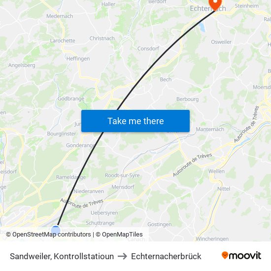 Sandweiler, Kontrollstatioun to Echternacherbrück map