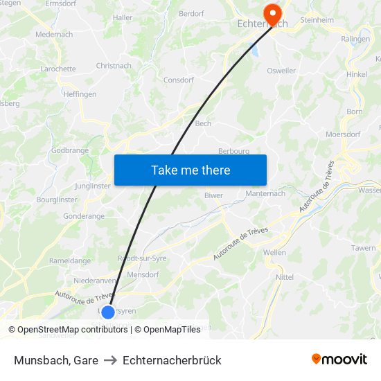 Munsbach, Gare to Echternacherbrück map