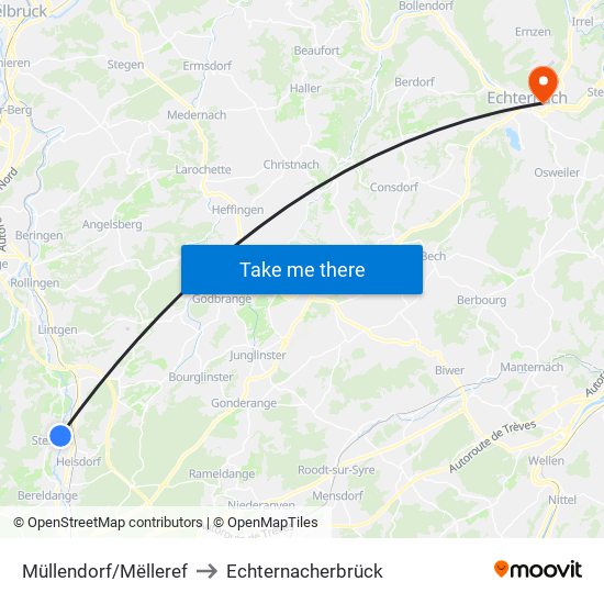 Müllendorf/Mëlleref to Echternacherbrück map