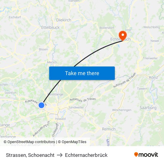 Strassen, Schoenacht to Echternacherbrück map