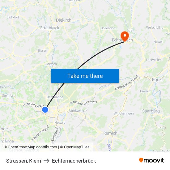 Strassen, Kiem to Echternacherbrück map