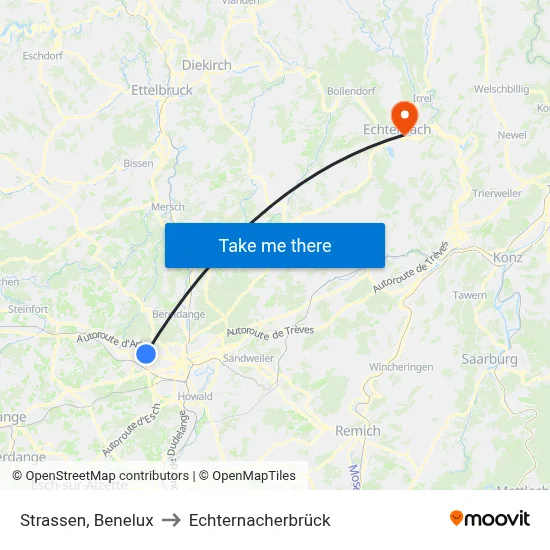 Strassen, Benelux to Echternacherbrück map
