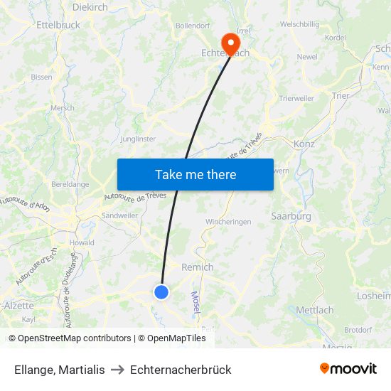 Ellange, Martialis to Echternacherbrück map